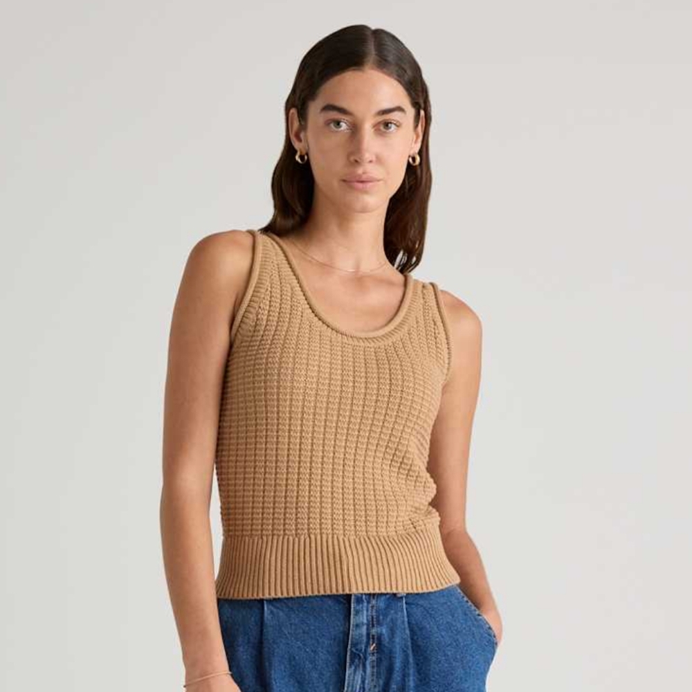 NWT Quince 100% Organic Cotton Waffle Cropped Sweater Tank